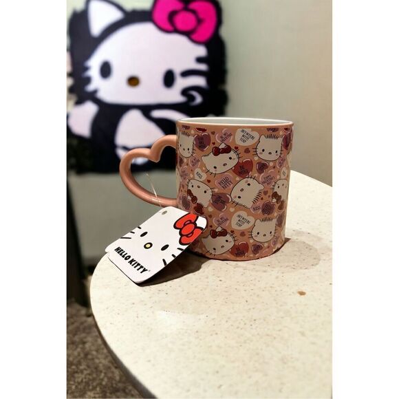 NEW HELLO KITTY MUG PINK HEART HANDLE LOVE VALENTINE'S DAY SANRIO CUTE 14 oz - Picture 1 of 6